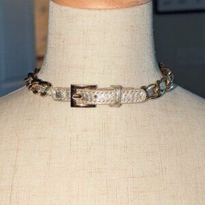 Leather Strap Chain Link Buckle Tight Shiny Belted Sexy Choker Necklace Jewelry